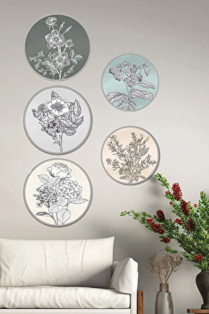 Dekoratif Oval 5 Parça Çerçeve Görünümlü Mdf Tablo Seti - ARTOVLCLLCT2