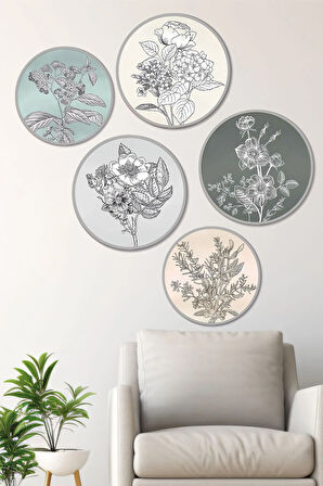 Dekoratif Oval 5 Parça Çerçeve Görünümlü Mdf Tablo Seti - ARTOVLCLLCT2