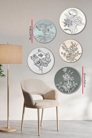 Dekoratif Oval 5 Parça Çerçeve Görünümlü Mdf Tablo Seti - ARTOVLCLLCT2