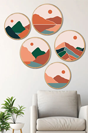 Dekoratif Oval 5 Parça Çerçeve Görünümlü Mdf Tablo Seti - ARTOVLCLLCT4