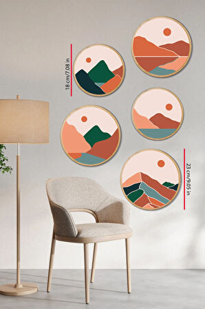 Dekoratif Oval 5 Parça Çerçeve Görünümlü Mdf Tablo Seti - ARTOVLCLLCT4