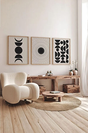 Gerçek Ahşap Çerçeveli 3 Parça 3d Poster Tablo Seti Siyah - 3DARTSOHOSET73