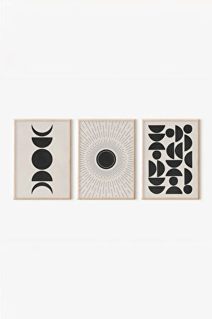 Gerçek Ahşap Çerçeveli 3 Parça 3d Poster Tablo Seti Siyah - 3DARTSOHOSET73
