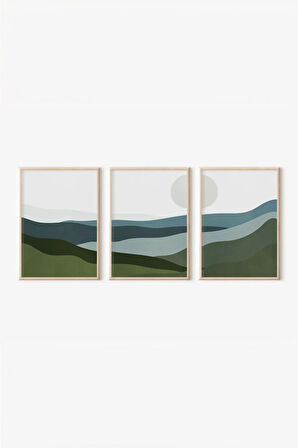 Gerçek Ahşap Çerçeveli 3 Parça 3D Poster Tablo Seti - 3DARTSOHOSET81