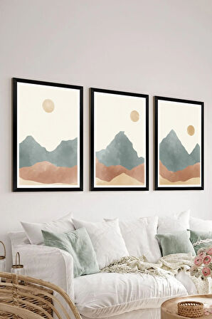 3 Parça Siyah Çerçeve Görünümlü Mdf Tablo Seti - Set 4