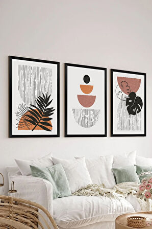 3 Parça Siyah Çerçeve Görünümlü Mdf Tablo Seti - Set 12