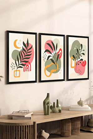 3 Parça Siyah Çerçeve Görünümlü Mdf Tablo Seti - Set 19