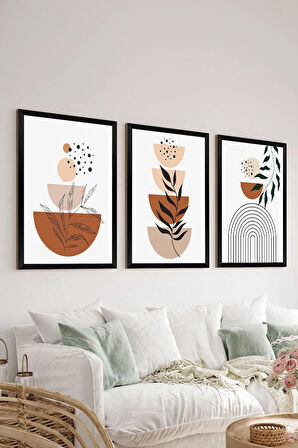 3 Parça Siyah Çerçeve Görünümlü Mdf Tablo Seti - Set 32