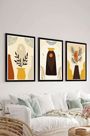 3 Parça Siyah Çerçeve Görünümlü Mdf Tablo Seti - Set 16