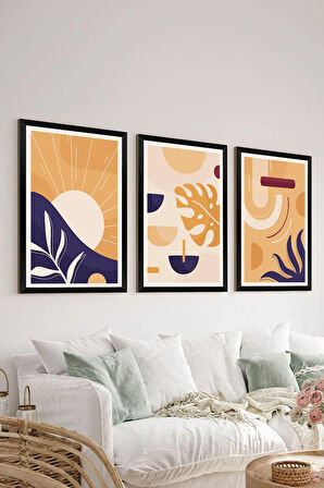 3 Parça Siyah Çerçeve Görünümlü Mdf Tablo Seti - Set 18