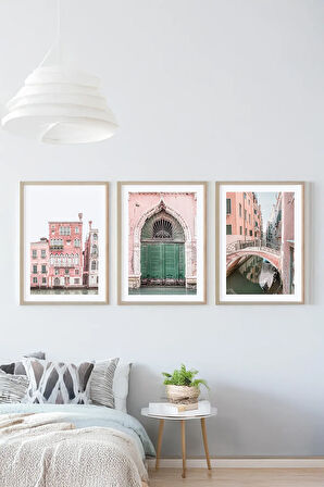 Gerçek Ahşap Çerçeveli 3 Parça 3D Poster Tablo Seti - ERSY3SET3