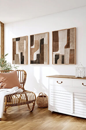Gerçek Ahşap Çerçeveli 3 Parça 3D Poster Tablo Seti - ERSY3SET12