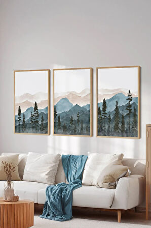 Gerçek Ahşap Çerçeveli 3 Parça 3D Poster Tablo Seti - ERSY3SET17