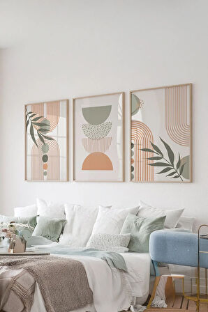Gerçek Ahşap Çerçeveli 3 Parça 3D Poster Tablo Seti - ERSY3SET24