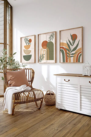 Gerçek Ahşap Çerçeveli 3 Parça 3D Poster Tablo Seti - ERSY3SET25