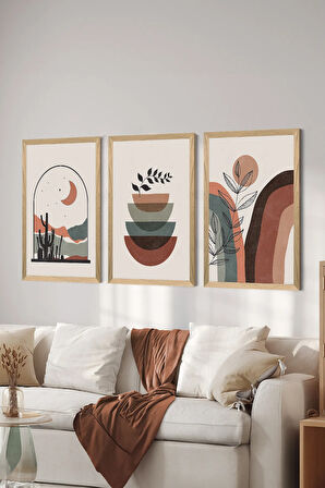 3 Parça Ahşap Çerçeve Görünümlü Mdf Tablo Seti - ERSYCRVSZ3SET9