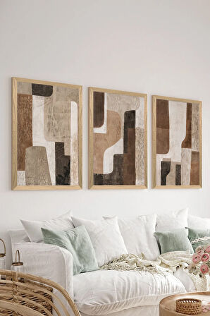 3 Parça Ahşap Çerçeve Görünümlü Mdf Tablo Seti - ERSYCRVSZ3SET12