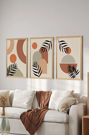 3 Parça Ahşap Çerçeve Görünümlü Mdf Tablo Seti - ERSYCRVSZ3SET21