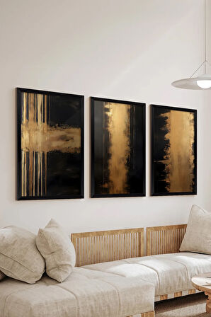 3 Parça Siyah Çerçeve Görünümlü MDF Poster Tablo Seti - Set 3