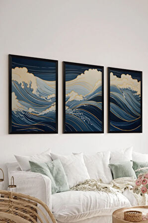3 Parça Siyah Çerçeve Görünümlü MDF Poster Tablo Seti - Set 4