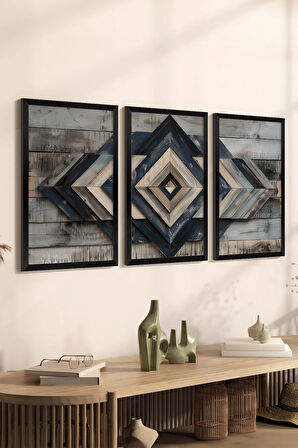 3 Parça Siyah Çerçeve Görünümlü MDF Poster Tablo Seti - Set 6