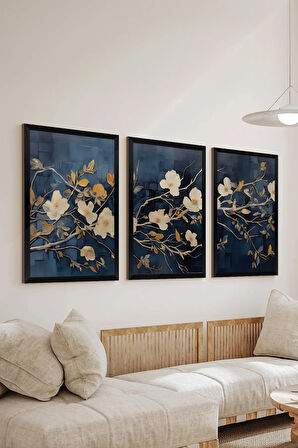 3 Parça Siyah Çerçeve Görünümlü MDF Poster Tablo Seti - Set 7