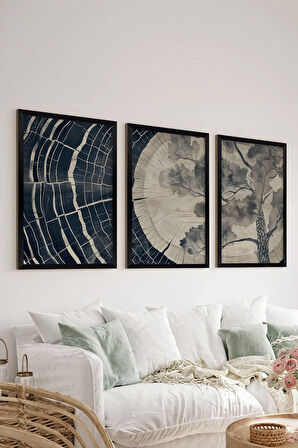 3 Parça Siyah Çerçeve Görünümlü MDF Poster Tablo Seti - Set 8