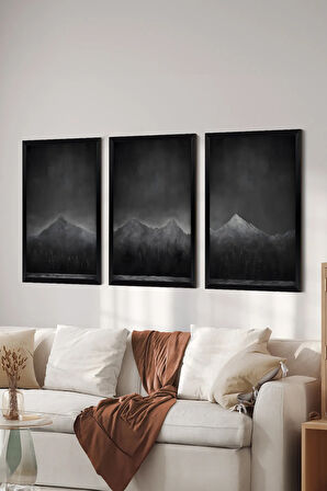 3 Parça Siyah Çerçeve Görünümlü MDF Poster Tablo Seti - Set 17