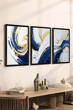 3 Parça Siyah Çerçeve Görünümlü MDF Poster Tablo Seti - Set 22