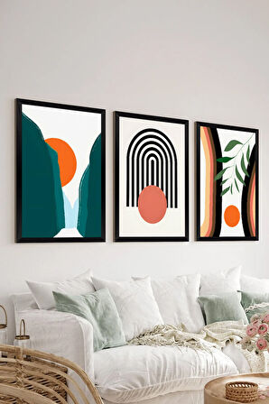 3 Parça Siyah Çerçeve Görünümlü MDF Poster Tablo Seti - Set 32