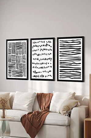 3 Parça Siyah Çerçeve Görünümlü MDF Poster Tablo Seti - Set 33