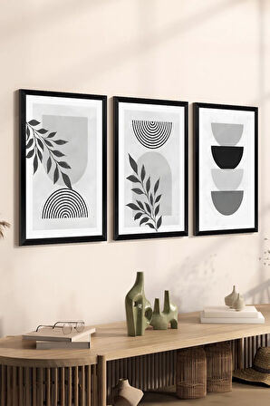 3 Parça Siyah Çerçeve Görünümlü MDF Poster Tablo Seti - Set 34