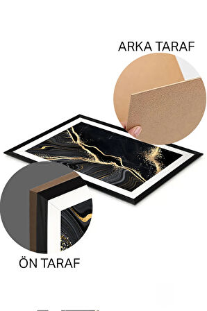 3 Parça Siyah Çerçeve Görünümlü MDF Poster Tablo Seti - Set 38