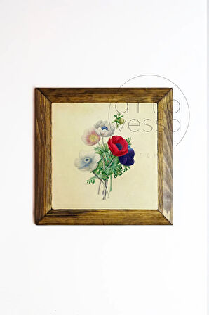 Masif Ahşap Çerçeveli Taş Tablo Pano 16 x 16 cm - Bahar ve Çiçek 5