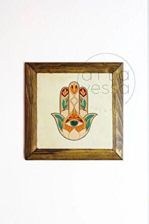 Masif Ahşap Çerçeveli Taş Tablo Pano 16 x 16 cm - Fatma Ana Eli 1