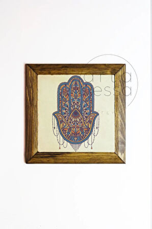 Masif Ahşap Çerçeveli Taş Tablo Pano 16 x 16 cm - Fatma Ana Eli 3