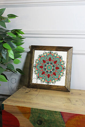 Masif Ahşap Çerçeveli Taş Tablo Pano 16 x 16 cm - Bahar ve Kuşlar 7