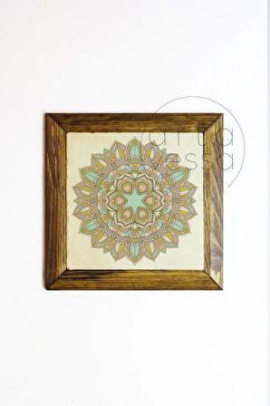 Masif Ahşap Çerçeveli Taş Tablo Pano 16 x 16 cm - Mandala 2