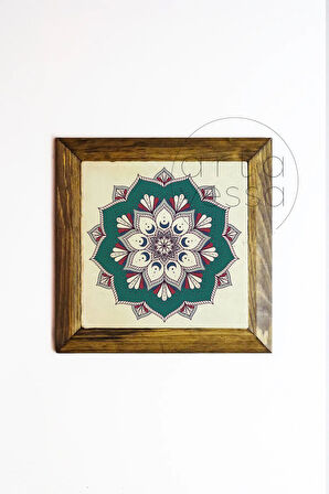 Masif Ahşap Çerçeveli Taş Tablo Pano 16 x 16 cm - Mandala 4