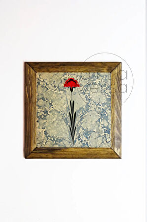 Masif Ahşap Çerçeveli Taş Tablo Pano 26 x 26 cm - Ebru Sanatı 2