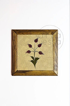 Masif Ahşap Çerçeveli Taş Tablo Pano 26 x 26 cm - Ebru Sanatı 4