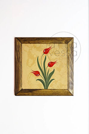 Masif Ahşap Çerçeveli Taş Tablo Pano 26 x 26 cm - Ebru Sanatı 5