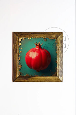 Masif Ahşap Çerçeveli Taş Tablo Pano 26 x 26 cm - Nar