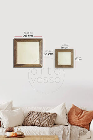 Masif Ahşap Çerçeveli Taş Tablo Pano 26 x 26 cm - Vav