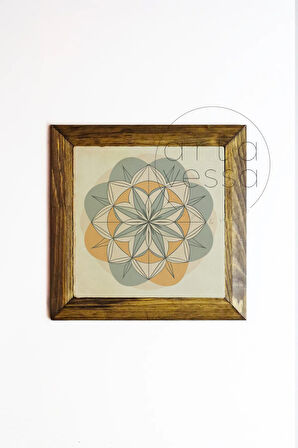 Masif Ahşap Çerçeveli Taş Tablo Pano 26 x 26 cm - Yaşam Çiçeği 2