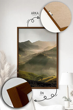 Tek Parça Kahverengi Gerçek Ahşap Çerçeveli Tablo Seti - Model 5