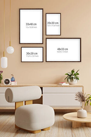 Tek Parça Kahverengi Gerçek Ahşap Çerçeveli Tablo Seti - Model 21