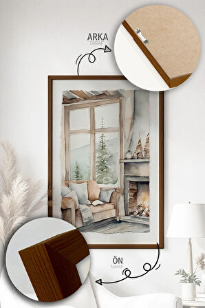 Tek Parça Kahverengi Gerçek Ahşap Çerçeveli Tablo Seti - Model 28