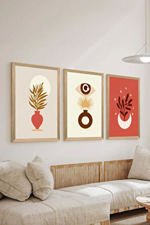 3 Parça Ahşap Çerçeve Görünümlü MDF Poster Tablo Seti - Set 98