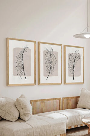 3 Parça Ahşap Çerçeve Görünümlü MDF Poster Tablo Seti - Set 75